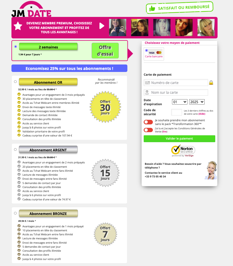 Écran d’abonnement et options JM Date pour comprendre le gratuit en Belgique